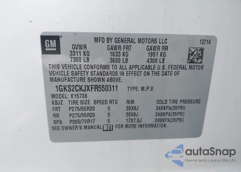 2015 GMC Yukon Denali from USA, damaged, VIN 1GKS2CKJXFR550311